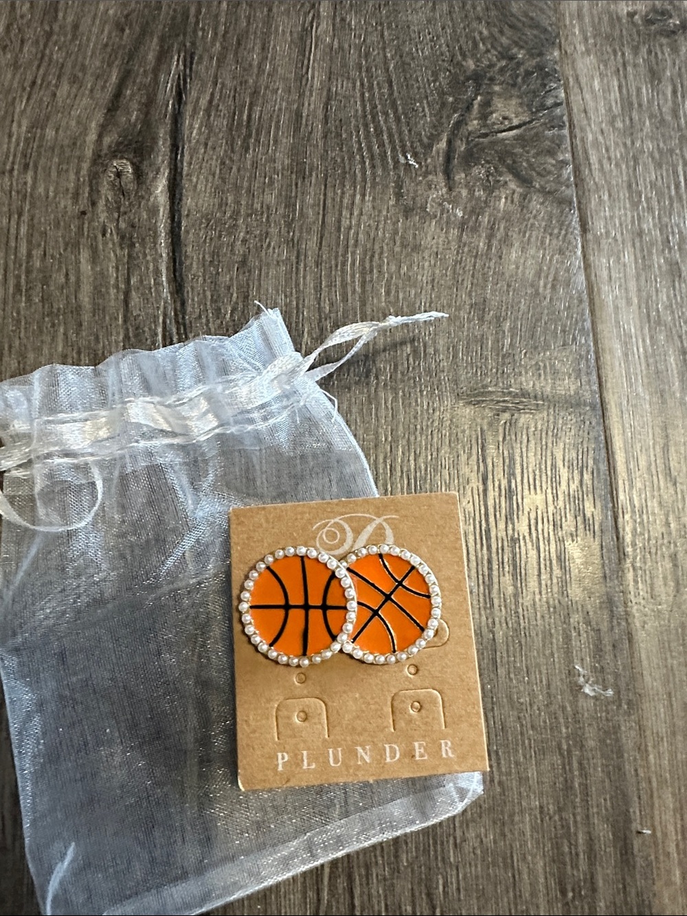 Plunder Kids Orange Basketball Rhinestone Stud Earrings